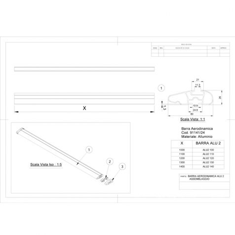 BM07 AERODYNAMIC SILVER FARAD roof bars cm. 110